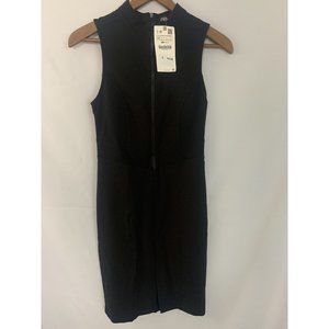 Zara women’s nwt xs 1/2 zip sleeveless black midi dress